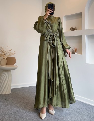 51024 kuşaklı elbise - yeşil