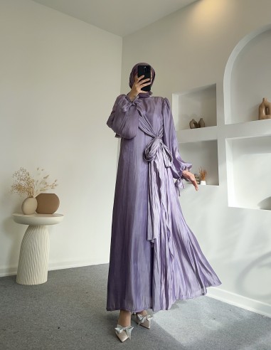 51024 kuşaklı elbise - lila