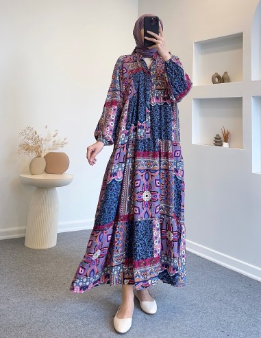 25Y9145 etnik desen elbise - lila