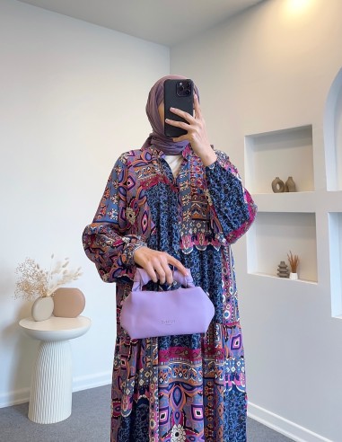 25Y9145 etnik desen elbise - lila