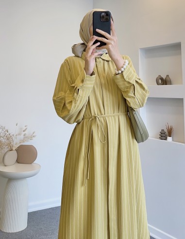 7774 çizgili kuşaklı tunik - yağ yeşili