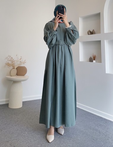 8356 kemerli elbise - Mint