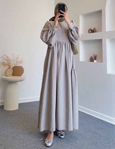 8356 kemerli elbise - Gri