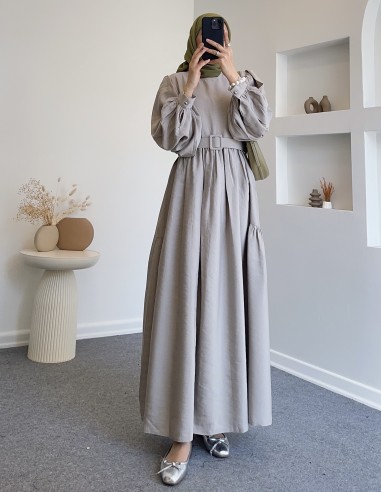 8356 kemerli elbise - Gri