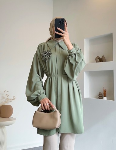 1400 çiçekli broşlu tunik - mint