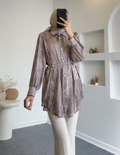 5073 kemerli gömlek - Vizon