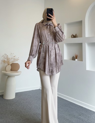 5073 kemerli gömlek - Vizon