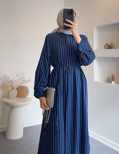 7774 çizgili kuşaklı tunik - koyu...