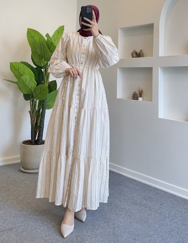 6412 çizgi detay kuşaklı elbise - bordo