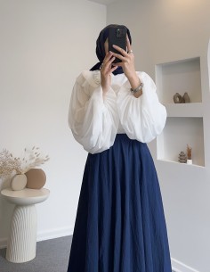 8992 tül çiçekli bluz - beyaz 2