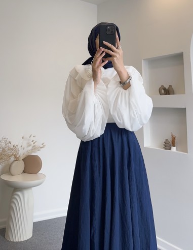 8992 tül çiçekli bluz - beyaz