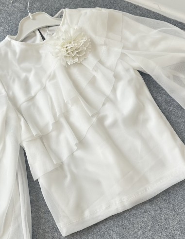 8992 tül çiçekli bluz - beyaz