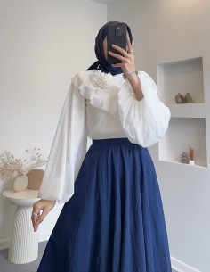 8992 tül çiçekli bluz - beyaz