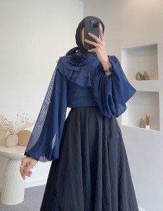 8992 tül çiçekli bluz -...