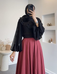 8992 tül çiçekli bluz - Siyah