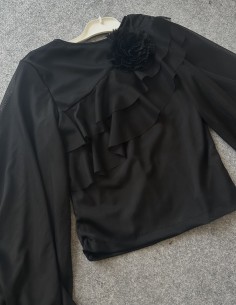 8992 tül çiçekli bluz - Siyah 2