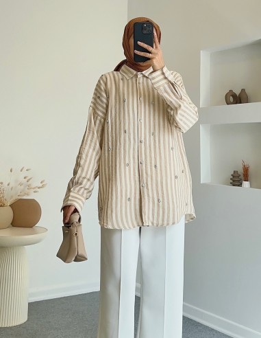 5183 taş detaylı tunik - Bej