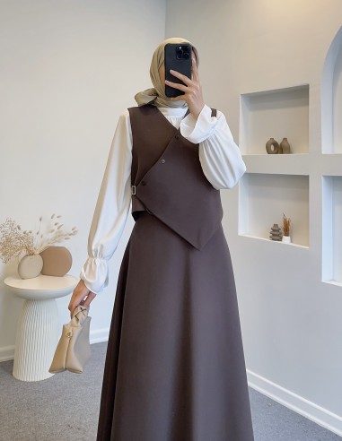 7042 çarpraz düğmeli yelek takım -...