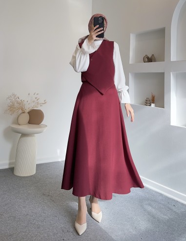 7042 çarpraz düğmeli yelek takım - Bordo