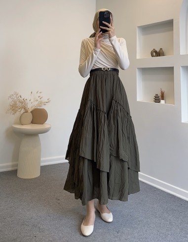 620 asimetrik vual etek -haki