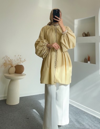 HY24311 düğmeli poplin gömlek- limon...