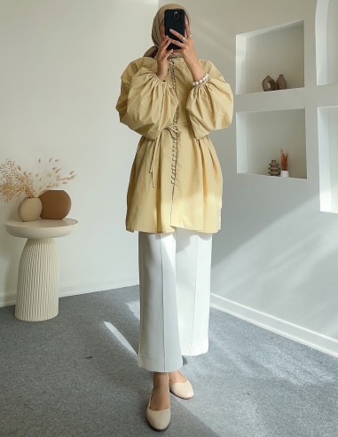 HY24311 düğmeli poplin gömlek- limon...