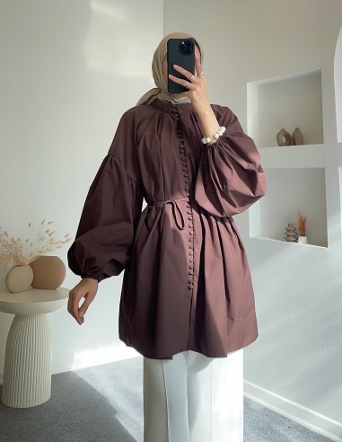 HY24311 düğmeli poplin gömlek-...