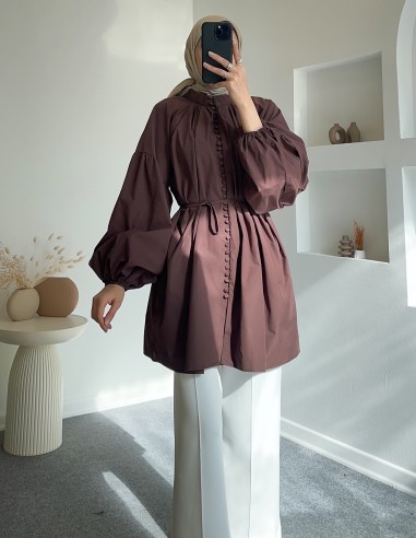 HY24311 düğmeli poplin gömlek-...