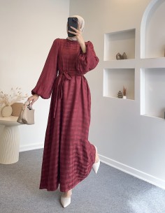 6085 saten elbise- bordo