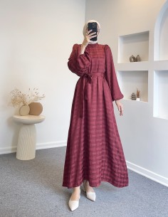 6085 saten elbise- bordo 2