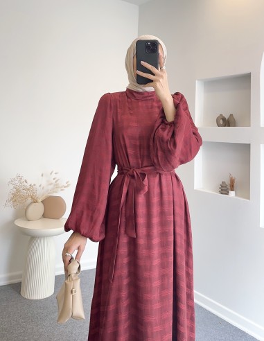 6085 saten elbise- bordo