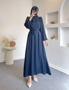 6085 saten elbise- lacivert