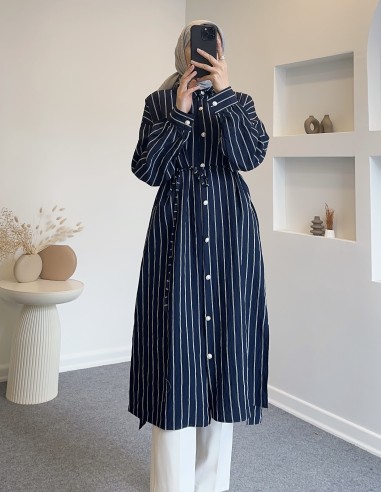 22007 çizgili tunik - lacivert