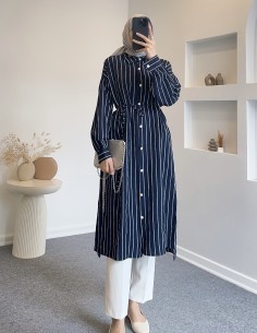 22007 çizgili tunik - lacivert