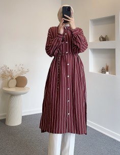 22007 çizgili tunik -Bordo 2