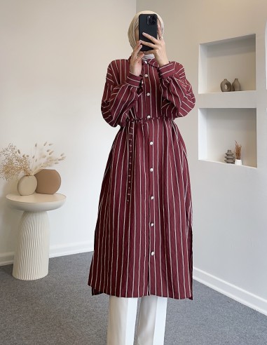 22007 çizgili tunik -Bordo