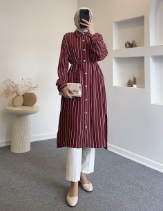 22007 çizgili tunik -Bordo