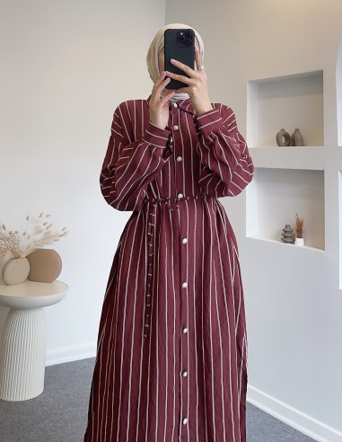 22007 çizgili tunik -Bordo