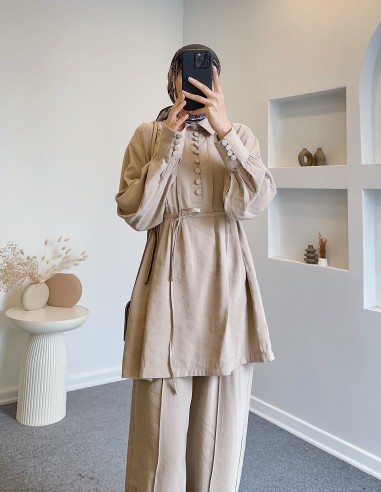 2570 pantolon takım-Bej