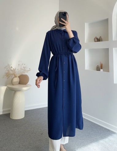 8788 kuşaklı afra tunik - Lacivert