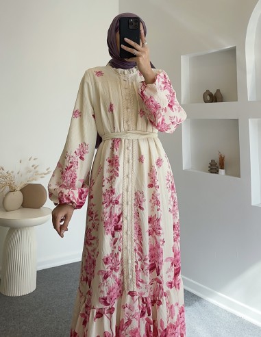 51126 güpür detay elbise - pembe