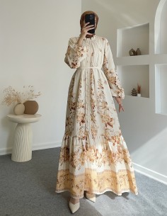 51126 güpür detay elbise -Bej