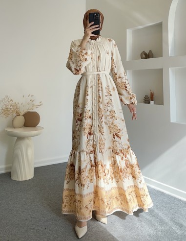 51126 güpür detay elbise -Bej