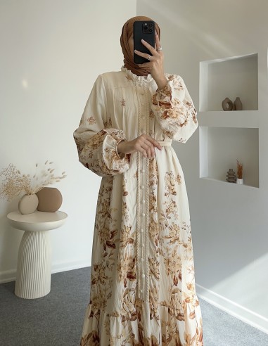 51126 güpür detay elbise -Bej