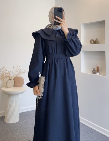 7809 modern tasarım elbise -Lacivert