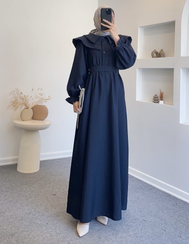 7809 modern tasarım elbise -Lacivert