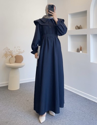 7809 modern tasarım elbise -Lacivert