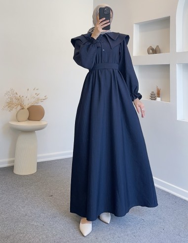 7809 modern tasarım elbise -Lacivert