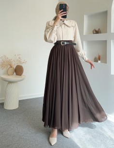 611 şifon etek - kahverengi