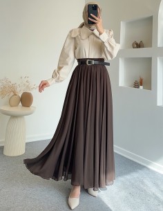 611 şifon etek - kahverengi 2